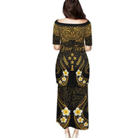Personalised Kosrae Liberation Day Family Matching Puletasi and Hawaiian Shirt Polynesian Tattoo and Plumeria Gold Color LT03 - Polynesian Pride