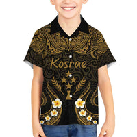 Personalised Kosrae Liberation Day Family Matching Short Sleeve Bodycon Dress and Hawaiian Shirt Polynesian Tattoo and Plumeria Gold Color LT03 Son's Shirt Gold - Polynesian Pride