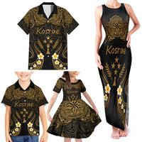 Personalised Kosrae Liberation Day Family Matching Tank Maxi Dress and Hawaiian Shirt Polynesian Tattoo and Plumeria Gold Color LT03 - Polynesian Pride