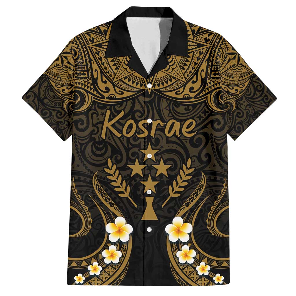 Personalised Kosrae Liberation Day Family Matching Tank Maxi Dress and Hawaiian Shirt Polynesian Tattoo and Plumeria Gold Color LT03 Dad's Shirt - Short Sleeve Gold - Polynesian Pride