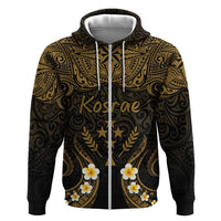 Personalised Kosrae Liberation Day Hoodie Polynesian Tattoo and Plumeria Gold Color LT03 Zip Hoodie Gold - Polynesian Pride