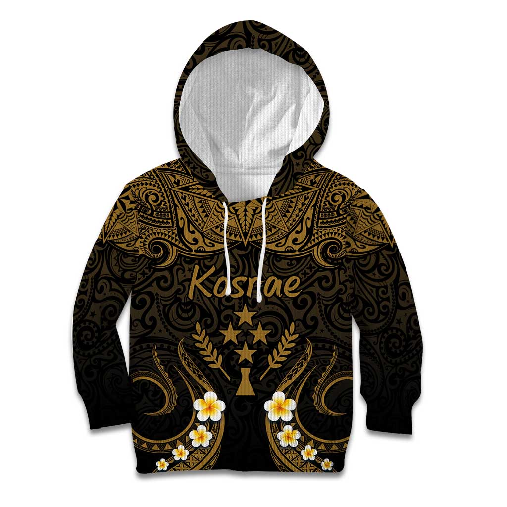 Personalised Kosrae Liberation Day Kid Hoodie Polynesian Tattoo and Plumeria Gold Color LT03 Hoodie Gold - Polynesian Pride
