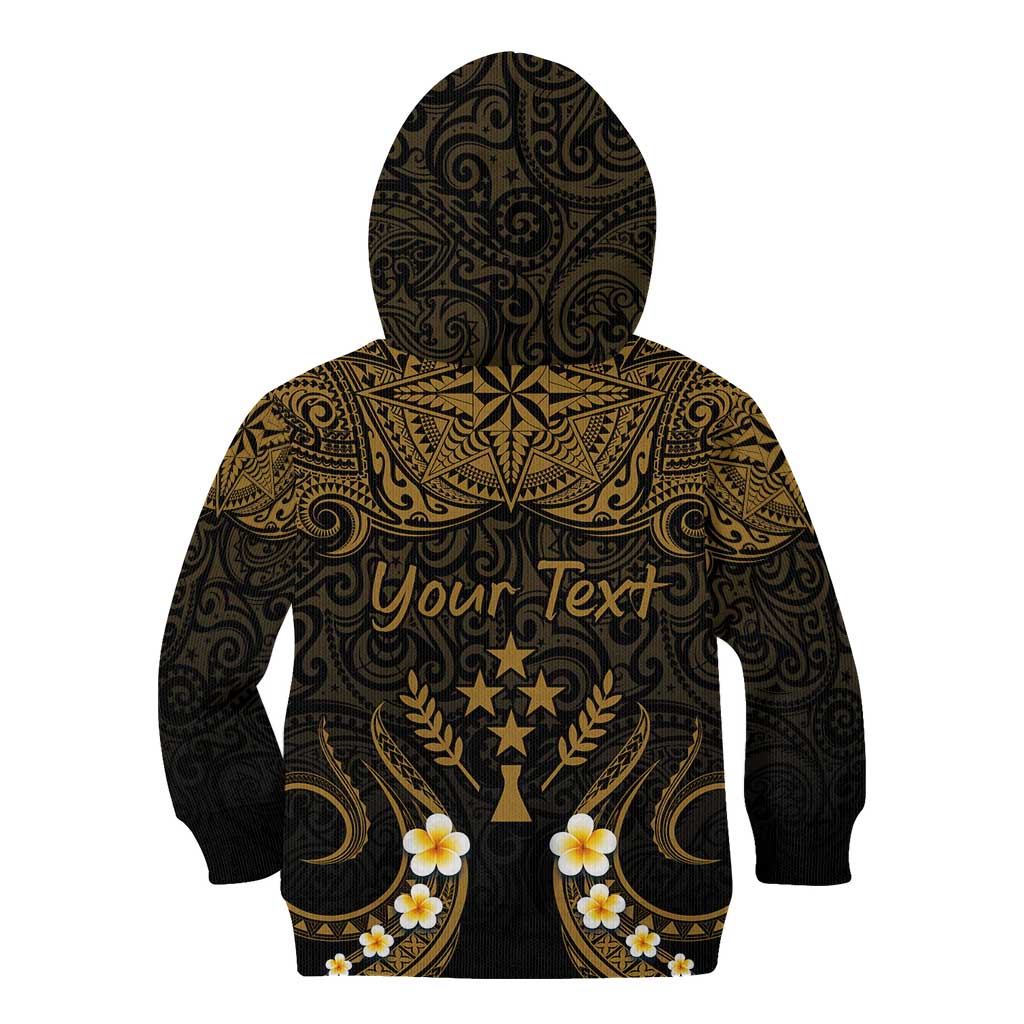 Personalised Kosrae Liberation Day Kid Hoodie Polynesian Tattoo and Plumeria Gold Color LT03 - Polynesian Pride