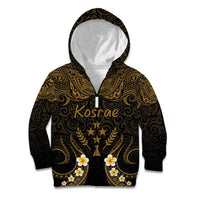Personalised Kosrae Liberation Day Kid Hoodie Polynesian Tattoo and Plumeria Gold Color LT03 Zip Hoodie Gold - Polynesian Pride