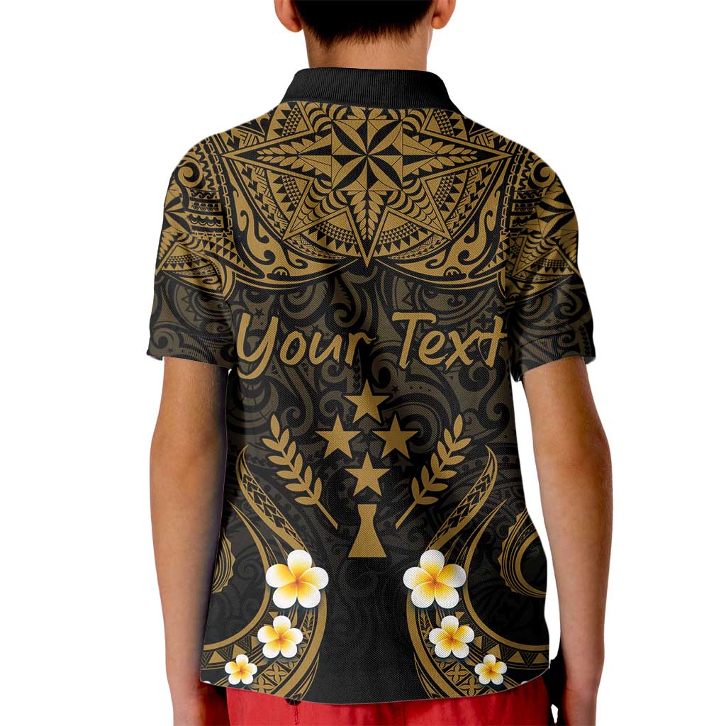 Personalised Kosrae Liberation Day Kid Polo Shirt Polynesian Tattoo and Plumeria Gold Color LT03 - Polynesian Pride