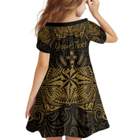 Personalised Kosrae Liberation Day Kid Short Sleeve Dress Polynesian Tattoo and Plumeria Gold Color LT03 - Polynesian Pride