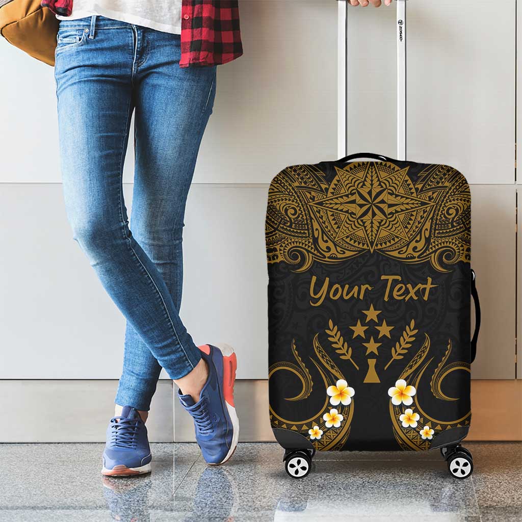 Personalised Kosrae Liberation Day Luggage Cover Polynesian Tattoo and Plumeria Gold Color LT03 - Polynesian Pride