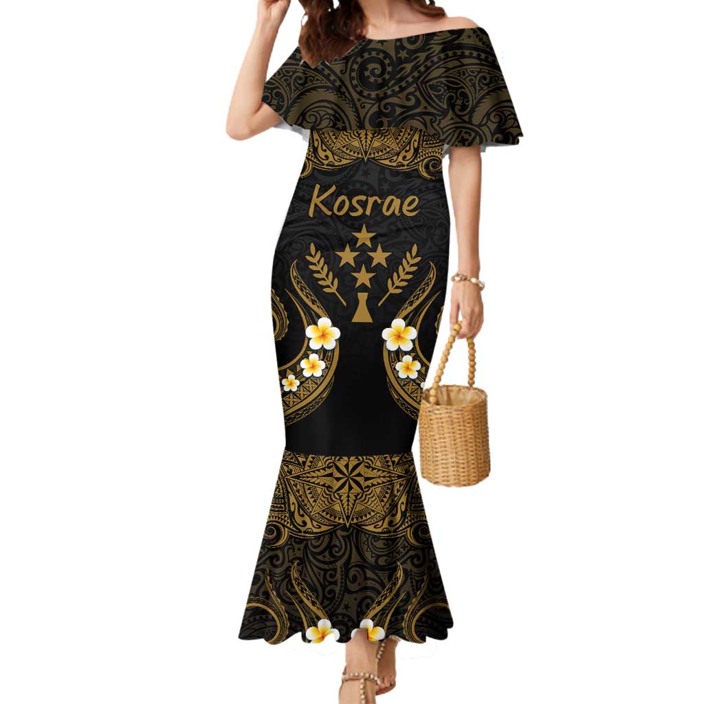 Personalised Kosrae Liberation Day Mermaid Dress Polynesian Tattoo and Plumeria Gold Color LT03 Women Gold - Polynesian Pride