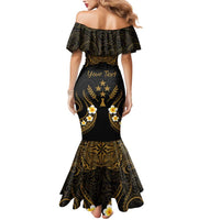 Personalised Kosrae Liberation Day Mermaid Dress Polynesian Tattoo and Plumeria Gold Color LT03 - Polynesian Pride