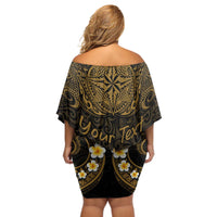 Personalised Kosrae Liberation Day Off Shoulder Short Dress Polynesian Tattoo and Plumeria Gold Color LT03 - Polynesian Pride