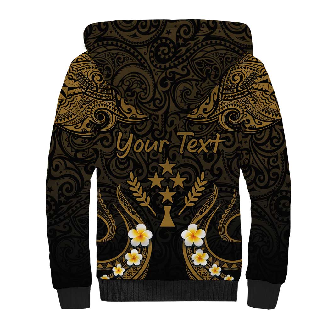 Personalised Kosrae Liberation Day Sherpa Hoodie Polynesian Tattoo and Plumeria Gold Color LT03 - Polynesian Pride