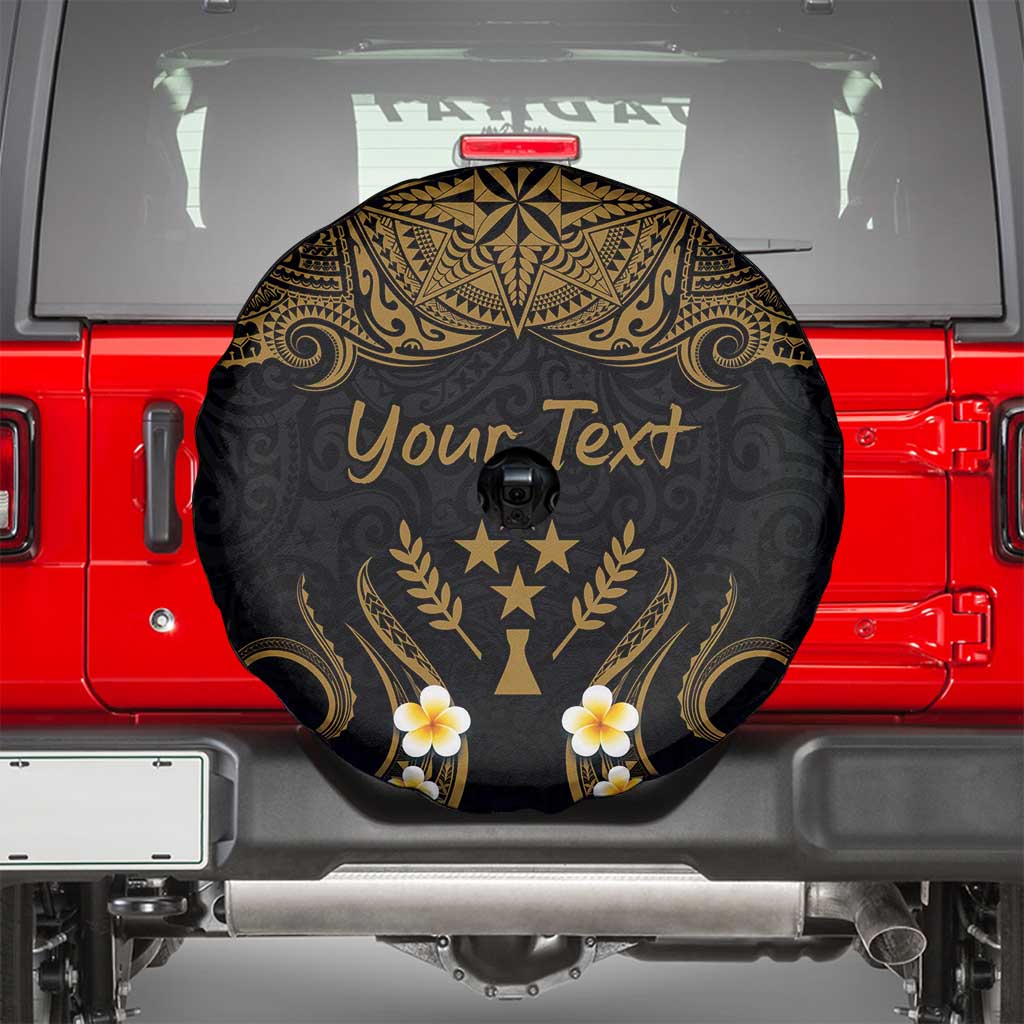 Personalised Kosrae Liberation Day Spare Tire Cover Polynesian Tattoo and Plumeria Gold Color LT03 - Polynesian Pride