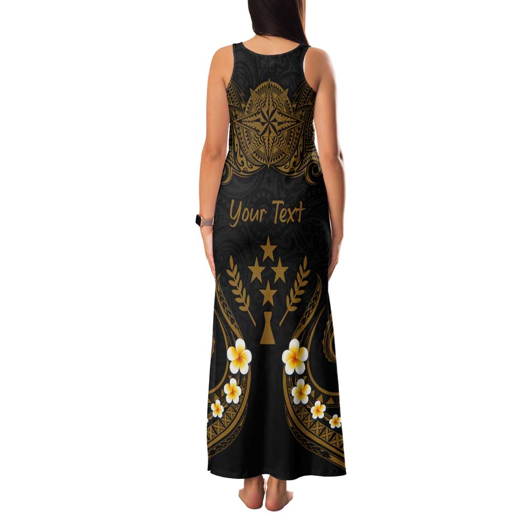 Personalised Kosrae Liberation Day Tank Maxi Dress Polynesian Tattoo and Plumeria Gold Color LT03 - Polynesian Pride