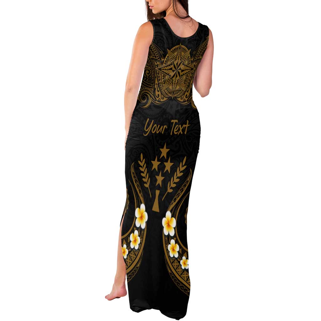 Personalised Kosrae Liberation Day Tank Maxi Dress Polynesian Tattoo and Plumeria Gold Color LT03 - Polynesian Pride