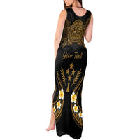 Personalised Kosrae Liberation Day Tank Maxi Dress Polynesian Tattoo and Plumeria Gold Color LT03 - Polynesian Pride
