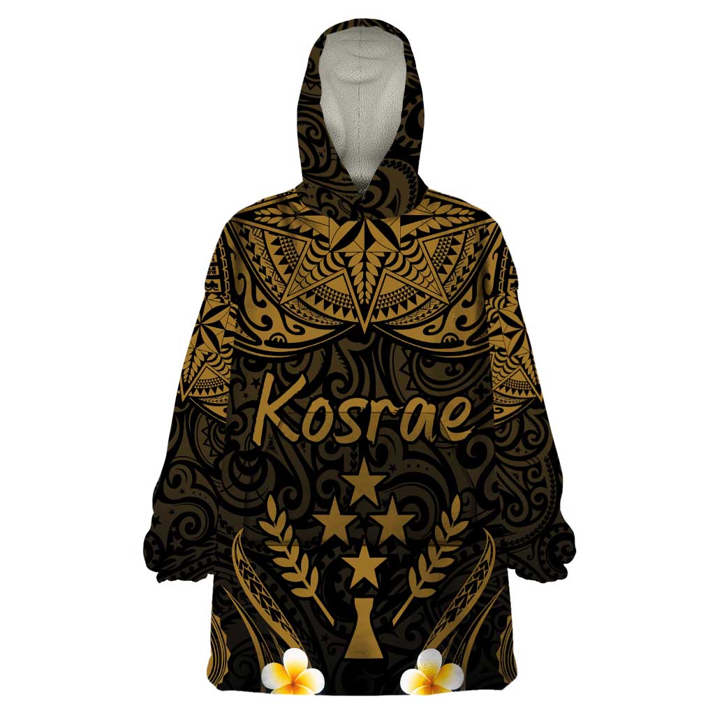 Personalised Kosrae Liberation Day Wearable Blanket Hoodie Polynesian Tattoo and Plumeria Gold Color LT03 One Size Gold - Polynesian Pride