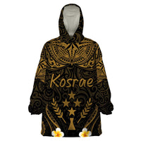 Personalised Kosrae Liberation Day Wearable Blanket Hoodie Polynesian Tattoo and Plumeria Gold Color LT03 One Size Gold - Polynesian Pride