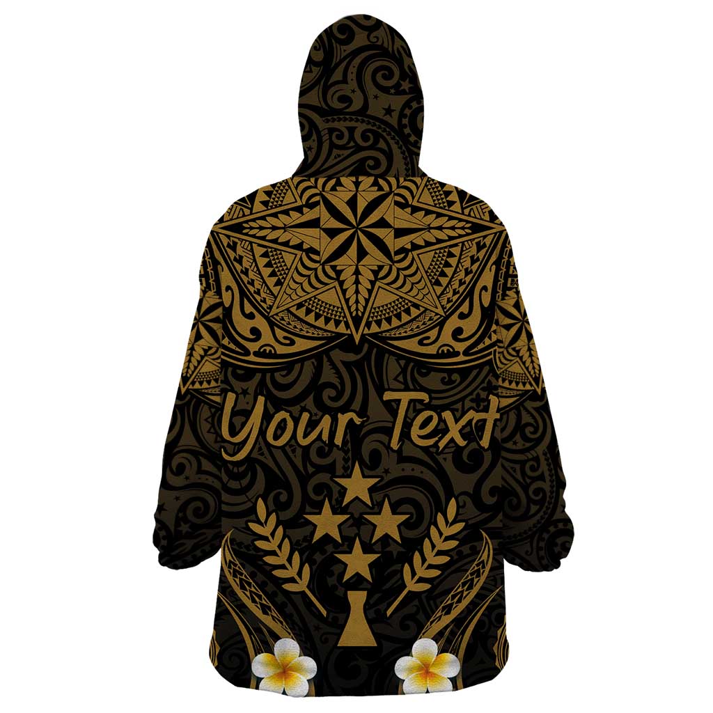 Personalised Kosrae Liberation Day Wearable Blanket Hoodie Polynesian Tattoo and Plumeria Gold Color LT03 - Polynesian Pride
