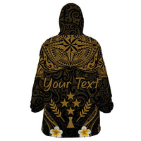 Personalised Kosrae Liberation Day Wearable Blanket Hoodie Polynesian Tattoo and Plumeria Gold Color LT03 - Polynesian Pride