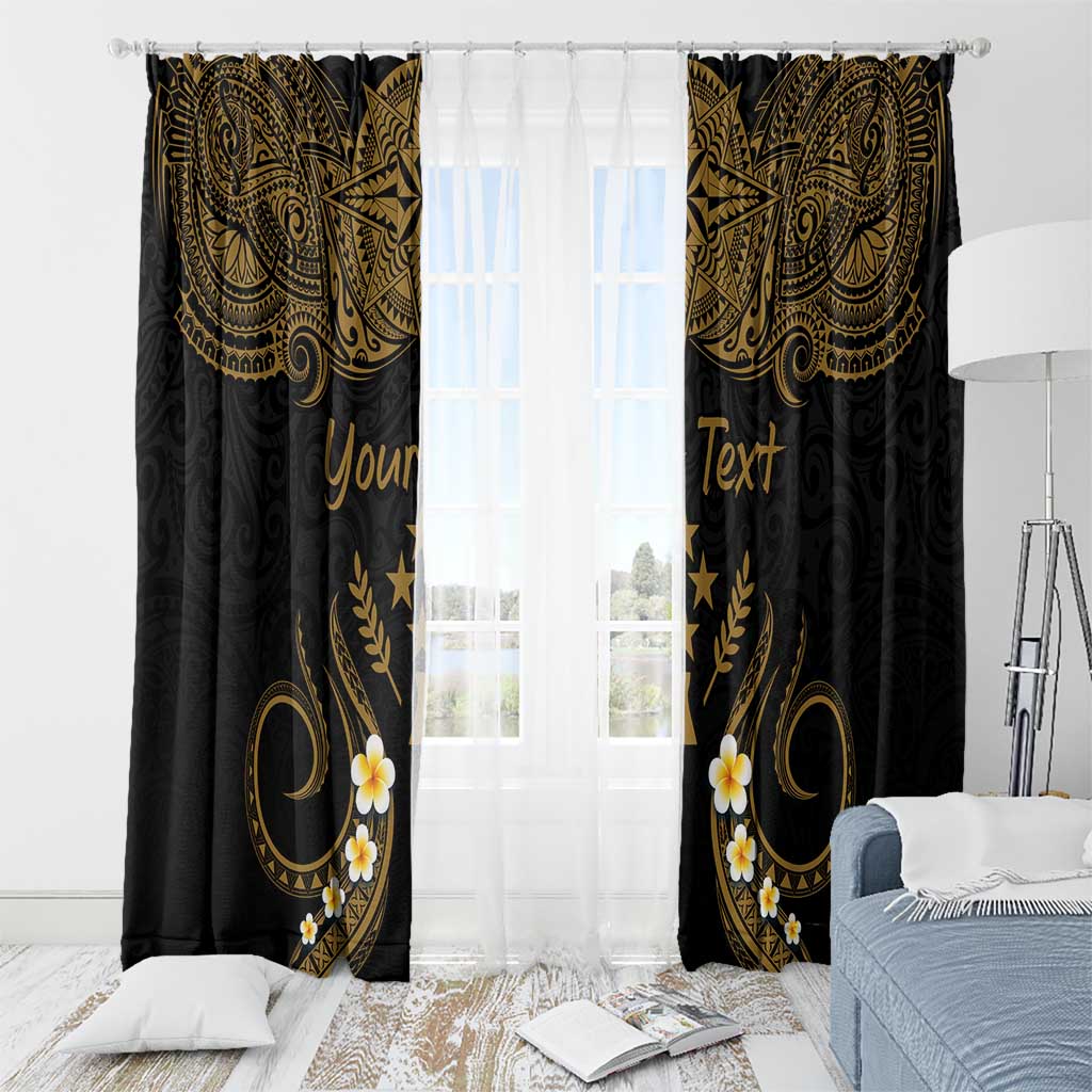 Personalised Kosrae Liberation Day Window Curtain Polynesian Tattoo and Plumeria Gold Color