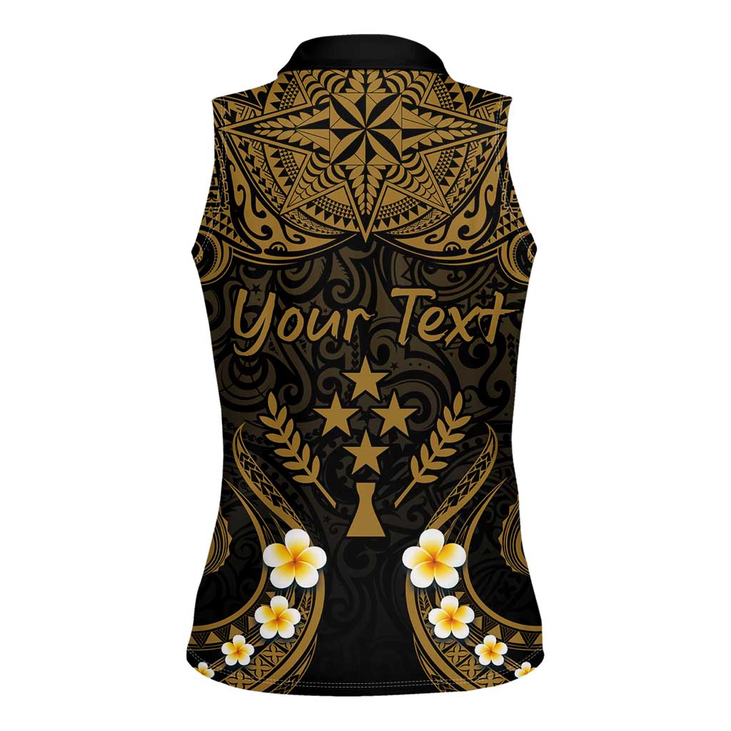 Personalised Kosrae Liberation Day Women Sleeveless Polo Shirt Polynesian Tattoo and Plumeria Gold Color LT03 - Polynesian Pride