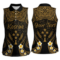 Personalised Kosrae Liberation Day Women Sleeveless Polo Shirt Polynesian Tattoo and Plumeria Gold Color LT03 - Polynesian Pride