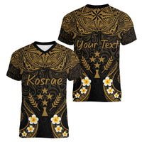 Personalised Kosrae Liberation Day Women V-Neck T-Shirt Polynesian Tattoo and Plumeria Gold Color LT03 - Polynesian Pride