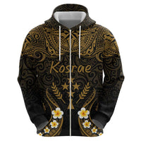 Personalised Kosrae Liberation Day Zip Hoodie Polynesian Tattoo and Plumeria Gold Color LT03 - Polynesian Pride