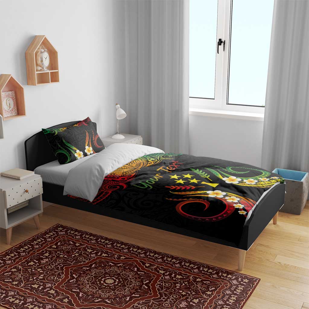 Personalised Kosrae Liberation Day Bedding Set Polynesian Tattoo and Plumeria Reggae Color