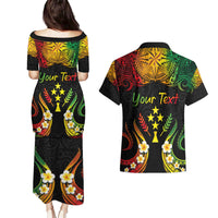 Personalised Kosrae Liberation Day Couples Matching Puletasi and Hawaiian Shirt Polynesian Tattoo and Plumeria Reggae Color LT03 - Polynesian Pride
