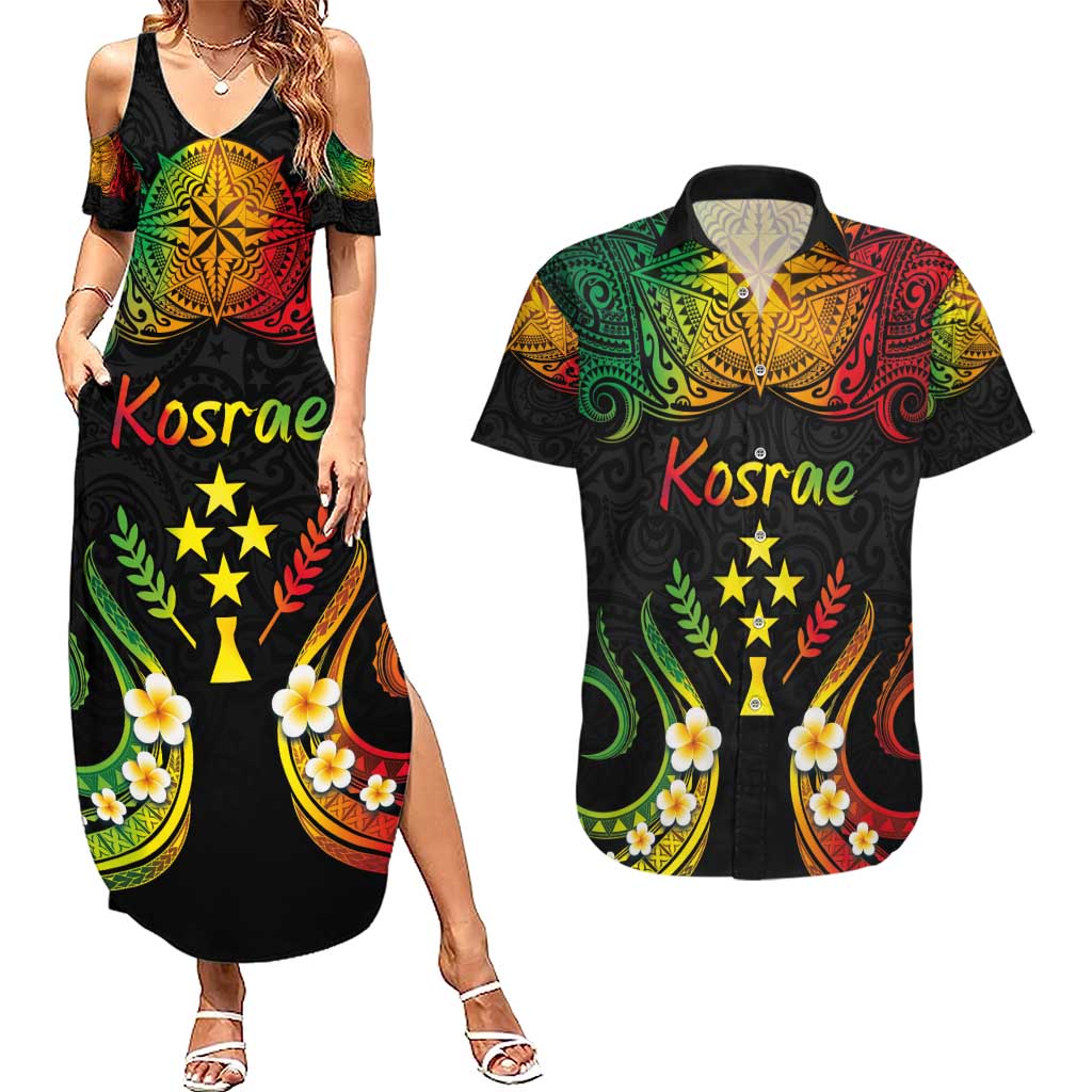 Personalised Kosrae Liberation Day Couples Matching Summer Maxi Dress and Hawaiian Shirt Polynesian Tattoo and Plumeria Reggae Color LT03 Reggae - Polynesian Pride