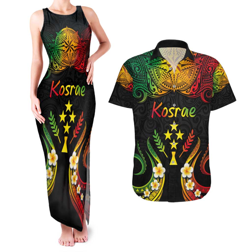 Personalised Kosrae Liberation Day Couples Matching Tank Maxi Dress and Hawaiian Shirt Polynesian Tattoo and Plumeria Reggae Color LT03 Reggae - Polynesian Pride