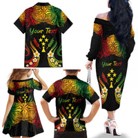 Personalised Kosrae Liberation Day Family Matching Off The Shoulder Long Sleeve Dress and Hawaiian Shirt Polynesian Tattoo and Plumeria Reggae Color LT03 - Polynesian Pride