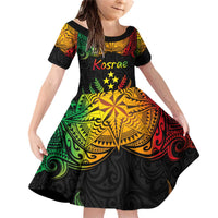 Personalised Kosrae Liberation Day Family Matching Off Shoulder Short Dress and Hawaiian Shirt Polynesian Tattoo and Plumeria Reggae Color LT03 Daughter's Dress Reggae - Polynesian Pride