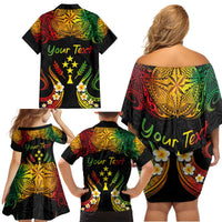 Personalised Kosrae Liberation Day Family Matching Off Shoulder Short Dress and Hawaiian Shirt Polynesian Tattoo and Plumeria Reggae Color LT03 - Polynesian Pride