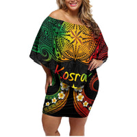 Personalised Kosrae Liberation Day Family Matching Off Shoulder Short Dress and Hawaiian Shirt Polynesian Tattoo and Plumeria Reggae Color LT03 Mom's Dress Reggae - Polynesian Pride