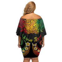 Personalised Kosrae Liberation Day Family Matching Off Shoulder Short Dress and Hawaiian Shirt Polynesian Tattoo and Plumeria Reggae Color LT03 - Polynesian Pride