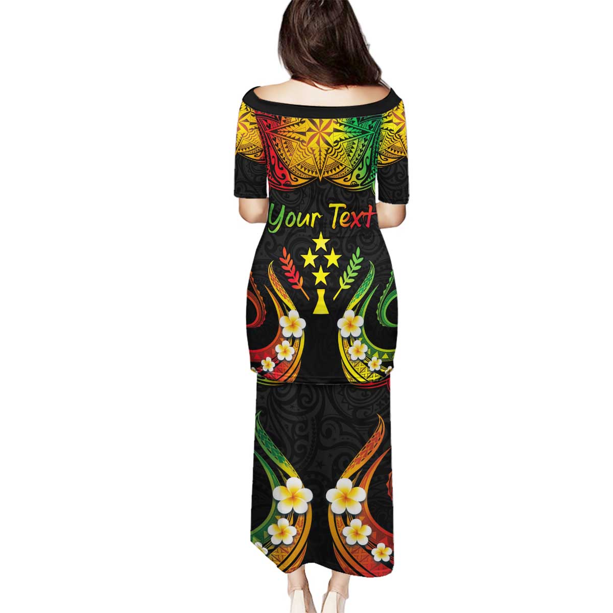 Personalised Kosrae Liberation Day Family Matching Puletasi and Hawaiian Shirt Polynesian Tattoo and Plumeria Reggae Color LT03 - Polynesian Pride