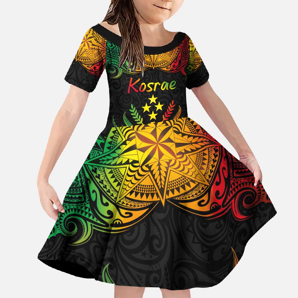 Personalised Kosrae Liberation Day Family Matching Summer Maxi Dress and Hawaiian Shirt Polynesian Tattoo and Plumeria Reggae Color LT03 Daughter's Dress Reggae - Polynesian Pride