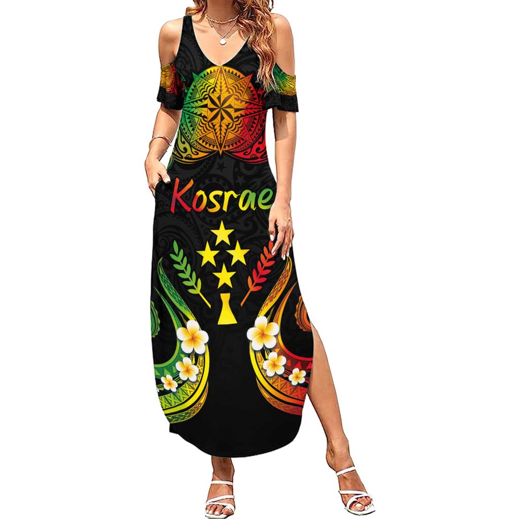 Personalised Kosrae Liberation Day Family Matching Summer Maxi Dress and Hawaiian Shirt Polynesian Tattoo and Plumeria Reggae Color LT03 Mom's Dress Reggae - Polynesian Pride