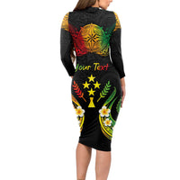 Personalised Kosrae Liberation Day Long Sleeve Bodycon Dress Polynesian Tattoo and Plumeria Reggae Color LT03 - Polynesian Pride