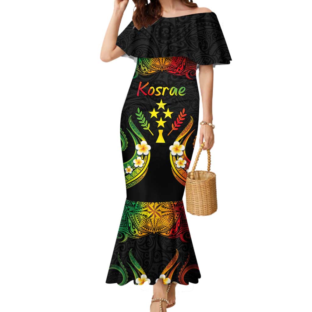Personalised Kosrae Liberation Day Mermaid Dress Polynesian Tattoo and Plumeria Reggae Color LT03 Women Reggae - Polynesian Pride