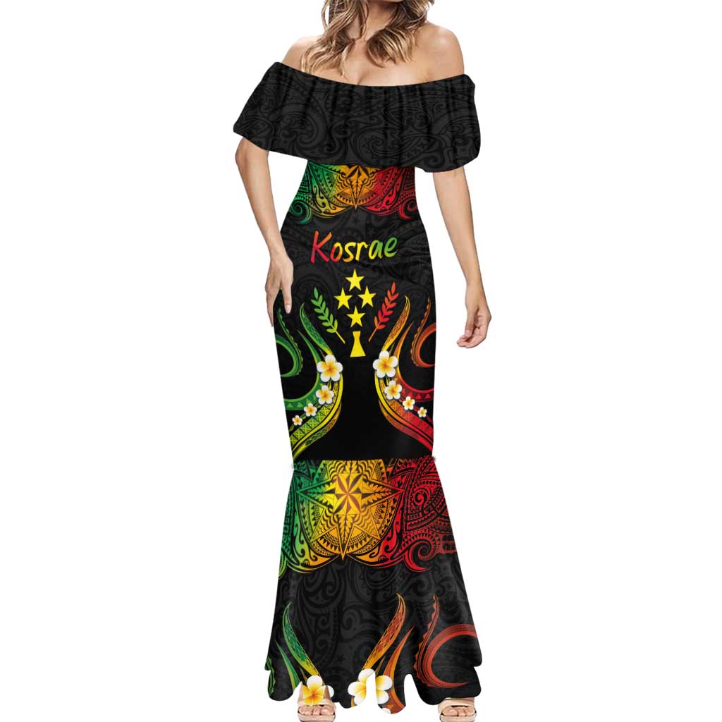 Personalised Kosrae Liberation Day Mermaid Dress Polynesian Tattoo and Plumeria Reggae Color LT03 - Polynesian Pride