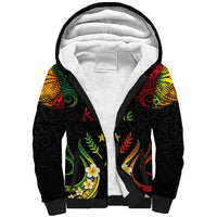 Personalised Kosrae Liberation Day Sherpa Hoodie Polynesian Tattoo and Plumeria Reggae Color LT03 Unisex Reggae - Polynesian Pride