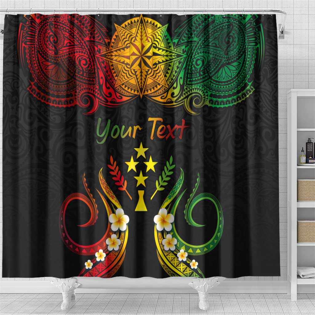 Personalised Kosrae Liberation Day Shower Curtain Polynesian Tattoo and Plumeria Reggae Color