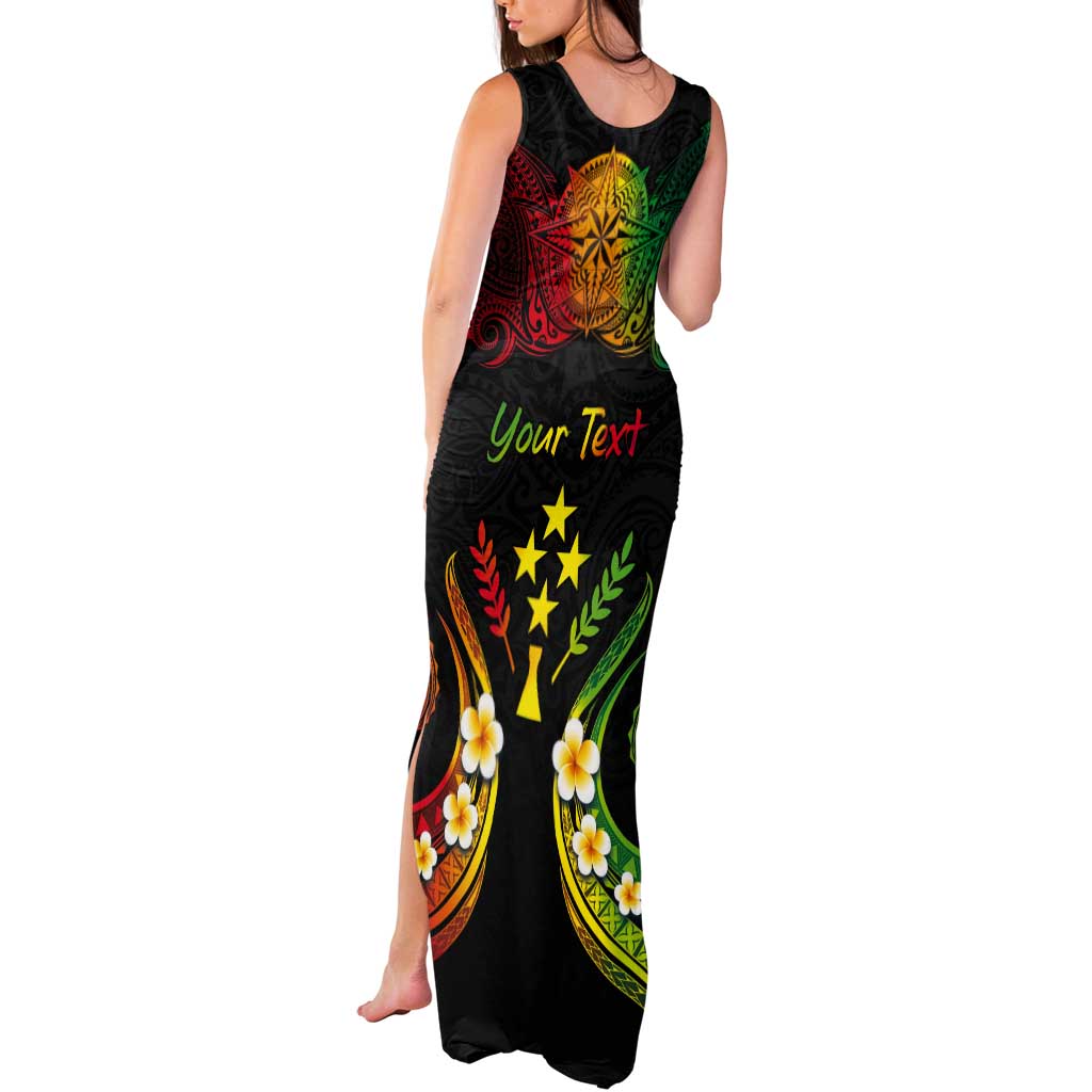 Personalised Kosrae Liberation Day Tank Maxi Dress Polynesian Tattoo and Plumeria Reggae Color LT03 - Polynesian Pride
