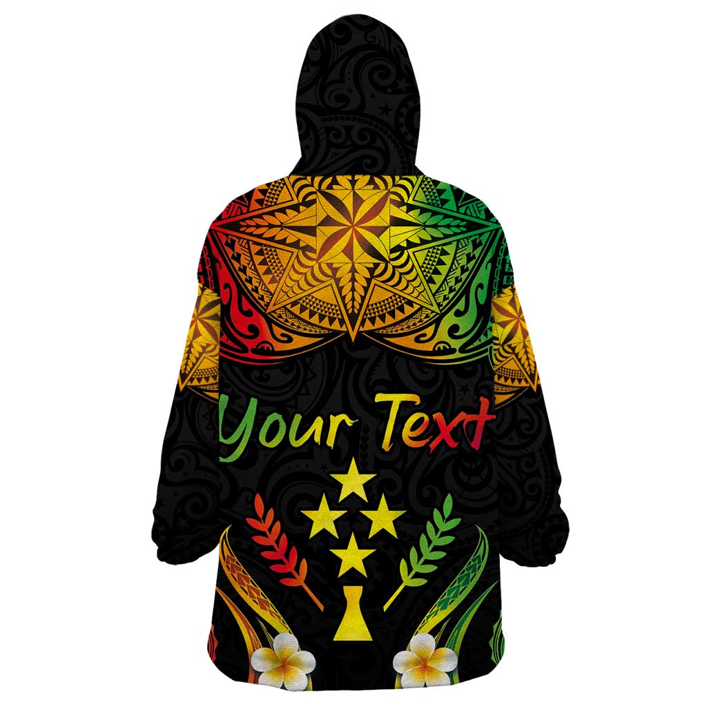 Personalised Kosrae Liberation Day Wearable Blanket Hoodie Polynesian Tattoo and Plumeria Reggae Color LT03 - Polynesian Pride