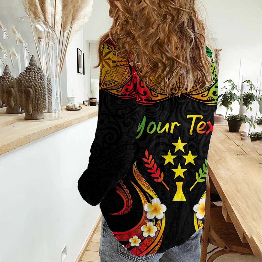 Personalised Kosrae Liberation Day Women Casual Shirt Polynesian Tattoo and Plumeria Reggae Color LT03 - Polynesian Pride