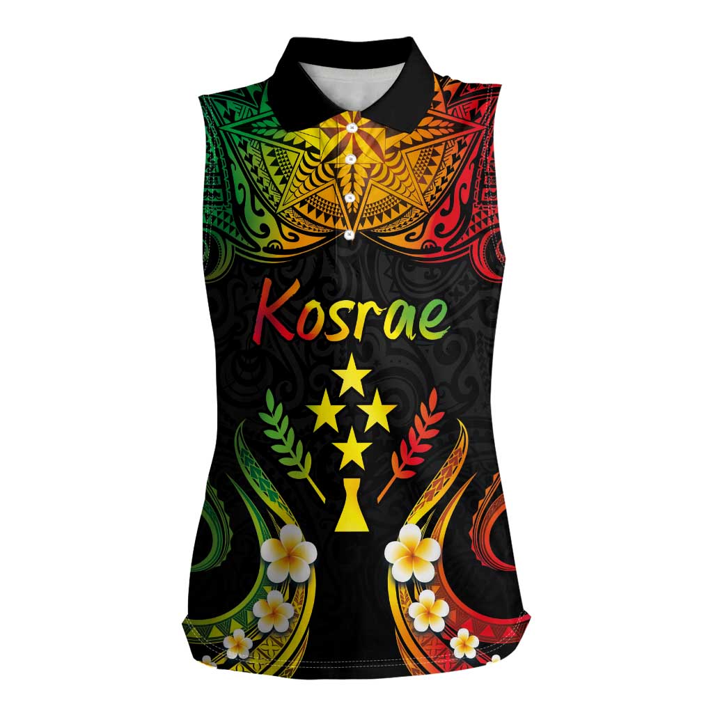 Personalised Kosrae Liberation Day Women Sleeveless Polo Shirt Polynesian Tattoo and Plumeria Reggae Color LT03 Female Reggae - Polynesian Pride
