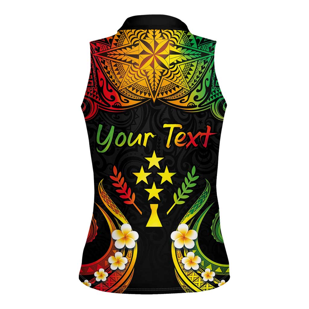 Personalised Kosrae Liberation Day Women Sleeveless Polo Shirt Polynesian Tattoo and Plumeria Reggae Color LT03 - Polynesian Pride